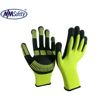 NMSAFETY 15g yellow nylon and spandex shell black dip Micro foam grip palm and finger yellow nitrile coating with dot glove
